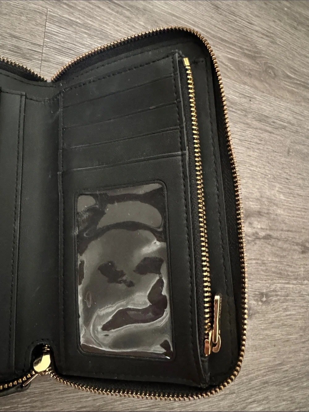 Coach Black Pebbled Leather Zip-Around Wallet with Gold Logo